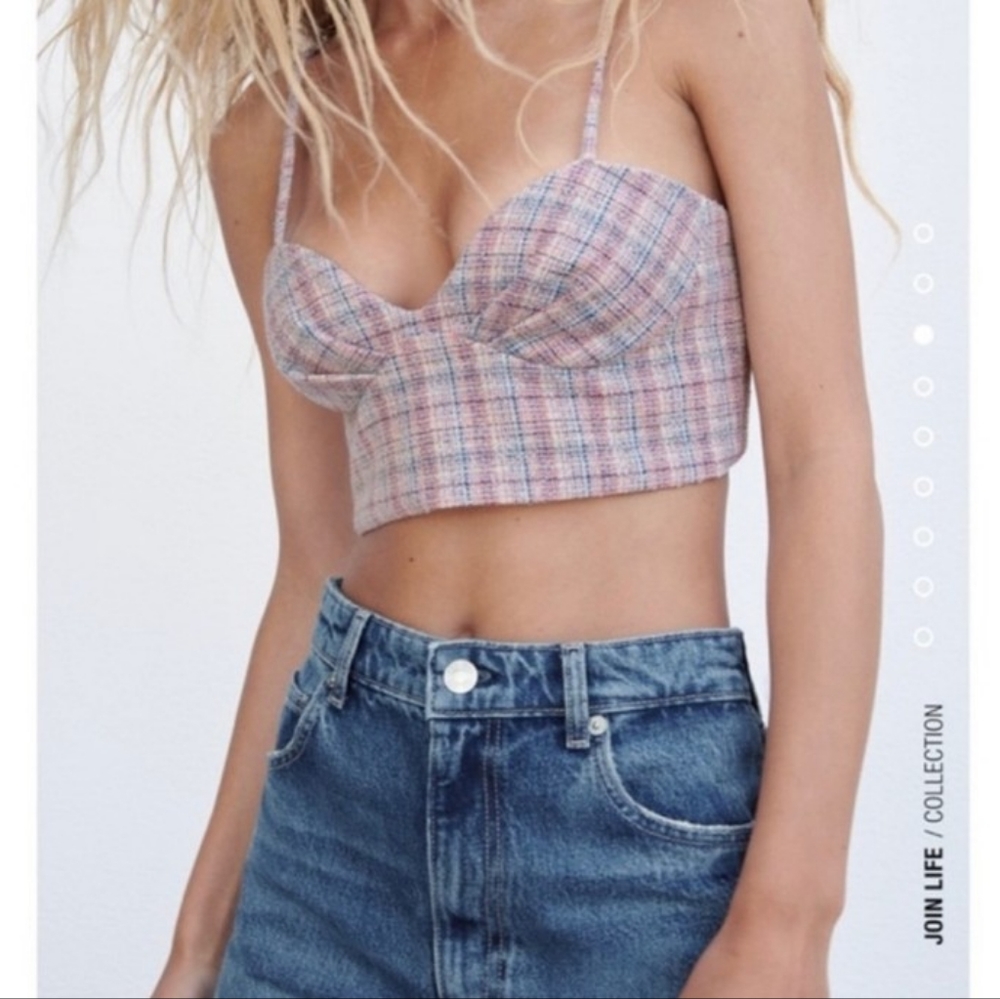 ZARA Checkered Plaid Tweed Corset Bustier Top